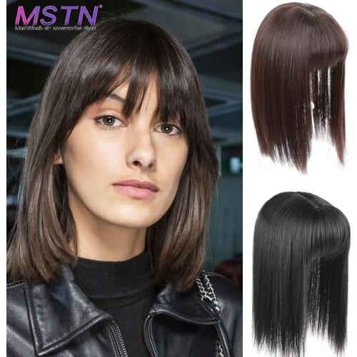 MSTN Synthetic Invisible Half Wig Replacement Block Wig Suitable For Ladies Air Bangs Styling Black Brown Heat-Resistant Fiber