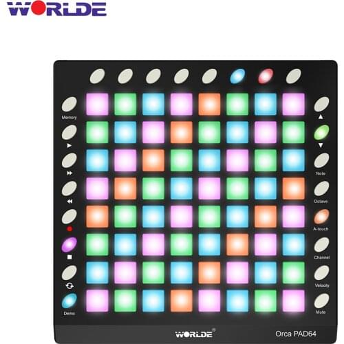 WORLDE ORCA PAD64-A Portable USB MIDI Drum Pad ControllerBacklit Pads 24 Buttons Built-in 128MB Sound Module with USB Cable