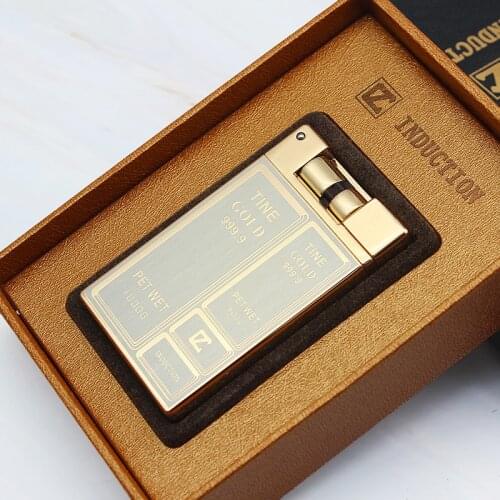 Double-plated inflatable windproof induction lighter BRICS flame fish jaguar electronic pulley lighter