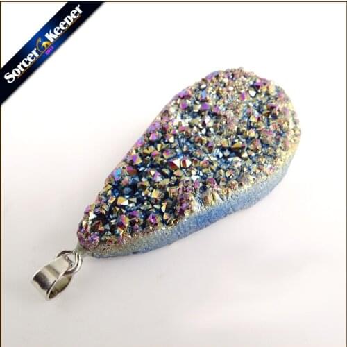 Natural Multi-color Agates Pendant Electroplating Quartz Crystal Cluster Minerals Reiki Healing Crystal Fit Jewelry Making AA786