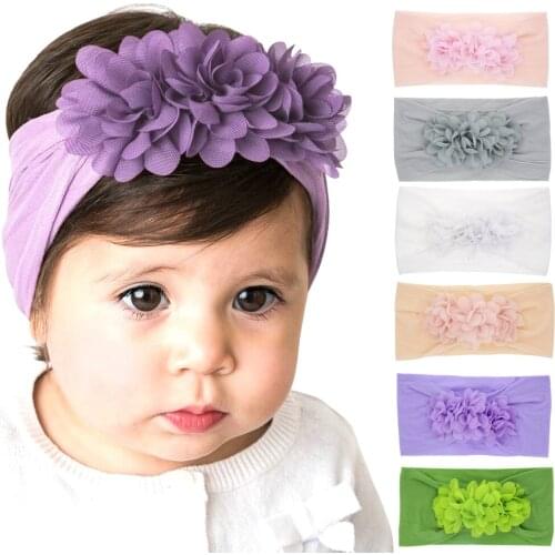 New Baby Girl Headbands Three Mini Chiffon Flower Hair Bows Elastic Soft Nylon Wide Hair Band Christmas Hair Accessories