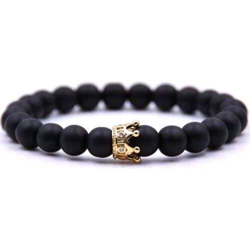 The latest luxury crown charm prom mens bracelet fashion lava frosted beads bracelet mens jewelry couple gifts