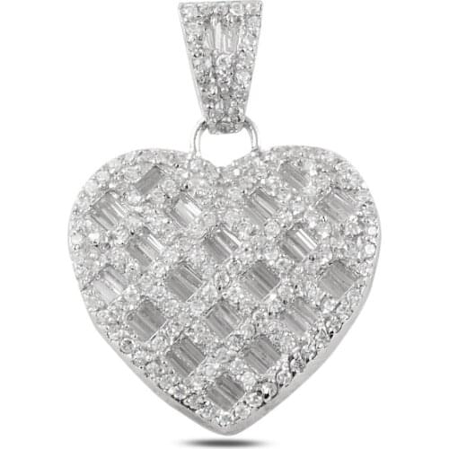 Silver 925 Sterling Heart Baget Zircon Cubic Zirconia Pendant
