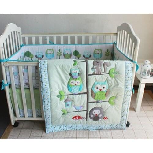 Discount! 7pcs Embroidery Cot Bedding Baby children kids bed linen duvet cover set,include(bumpers+duvet+bed cover+bed skirt)