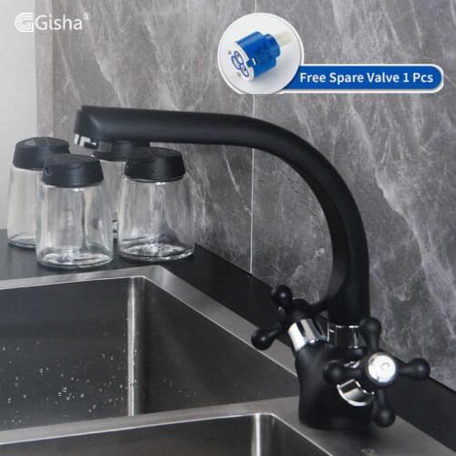 Gisha Spray painting Kitchen Faucet Cold and Hot Water Mixer Tap Double Handle 360 Rotation Kitchen Sink mixer Faucet Tap G2005
