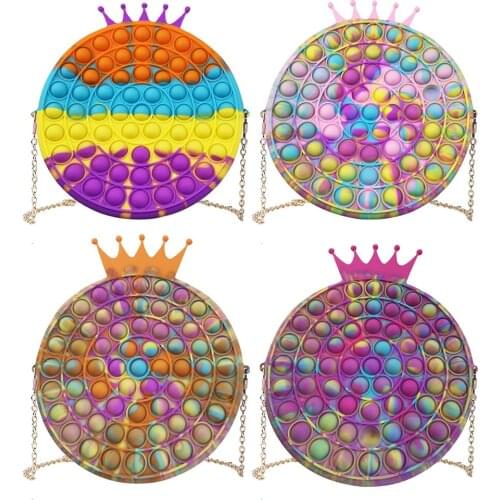 Crown Bag Silicone Push Bubble Shoulder Bag Anti-Stress Fidget Toys Stress Reliever Anti-Stress Squeeze Handbag For Kid Adult
