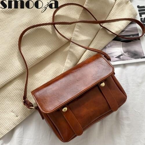 SMOOZA British Postman Bag Day Womens Bag College Style Simple All-Match Student Square Bag Shoulder Messenger Bag Small Bag