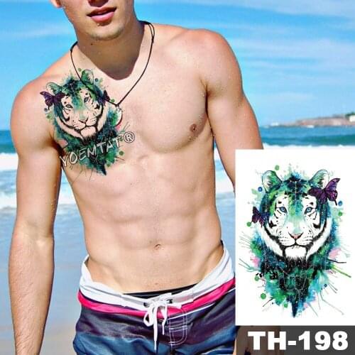 Waterproof Temporary Tattoo Sticker Watercolor green tiger butterfly pattern animals Water Transfer body art flash fake tatoo