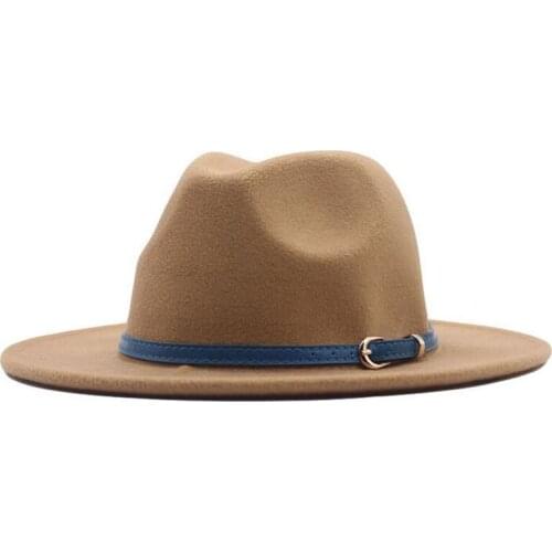 Fashion Ladies Belt Buckle Decor Jazz Formal CapWool Felt Fedora Trilby Hats Women Flat Brim Carnival Sombrero