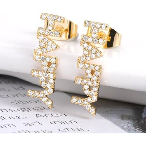 Fashion Happy Letters Zircon Ear Stud For Women Punk Hip Hop Jewelry Rose Gold Ear Studs Accessories 2021 Bijoux