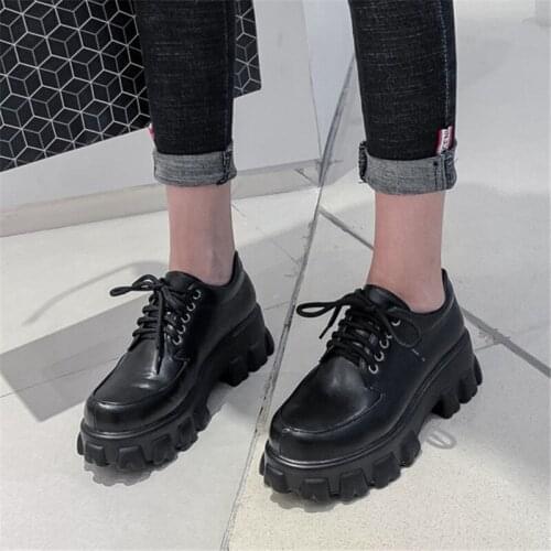 NEW 2021Spring Winter Shoes Women Chunky Platform Creppers Punk Gothic Oxfords Black White Patent Leather Large Size 45
