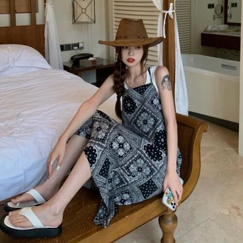 Maxi Dresses for Women Ladies 100% Silk Vintage Floral Print Drawstring Strap Sexy Long Suspender Dress