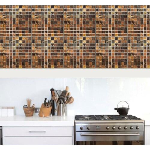 10pc Mosaic Pattern 3d Tile Ceramic Wall Sticker Kitchen Furniture Toilet Mural Waterproof Room Decals Pvc Wallpaper Waistline