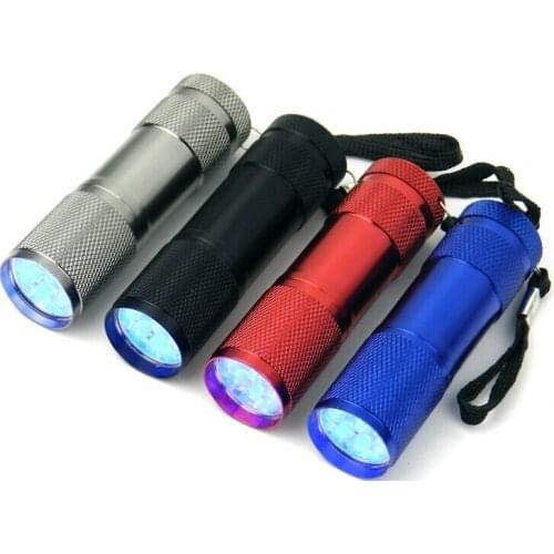 100pcs USE AAA New Fashion High Quality Mini Aluminum UV Ultra Violet 9 LED Flashlight Blacklight Torch Light Lamp