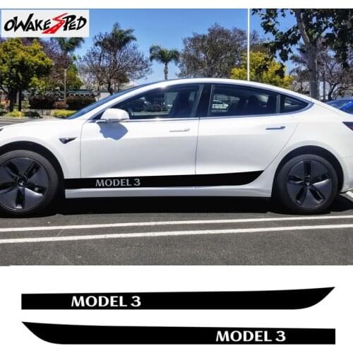 2PCS Car Stickers Door Side Skirt Sport Stripes Vinyl Decals For Tesla Model 3 S X P100D Auto Body Accessories Decor Stickers
