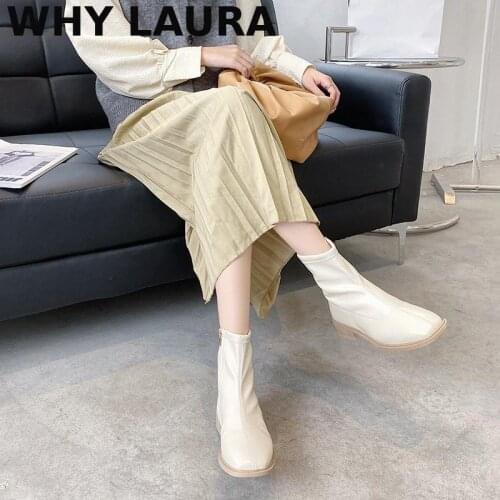 2021 square shoes fashion womens ankle boots warm winter ankle boots zipper square kitten heels comfortable womens shoes