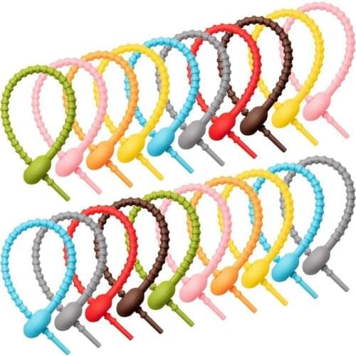 40Pcs Colorful Silicone Ties Bag Clip,Cable Straps, Bread Tie, Reusable Rubber Twist Tie, All-Purpose Silicone Ties