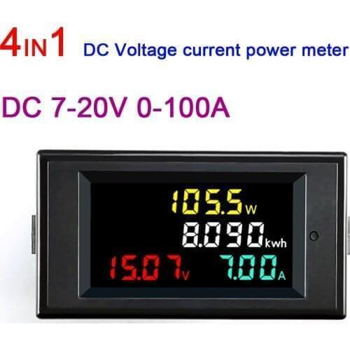 4in1 DC 7-20V 0-100A LCD display digital voltage current active power electric energy meter shunt Voltmeter AMP Monitor tester