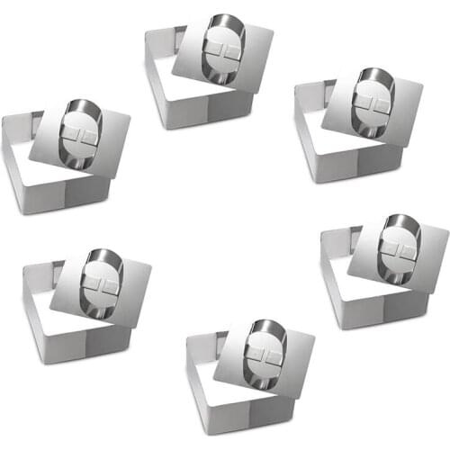 6 Pcs Cake Molds Stainless Steel Cake Rings Cake Mousse Mold With Pusher,3.15In Wide(Square)-ABUX