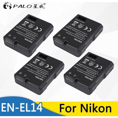 4pcs Palo Battery EN-EL14 ENEL14 ENEL14 Rechargeable Camera Battery for Nikon D90 D300 D5300 D3300 for COOLPIX P7100 P7200 P7700
