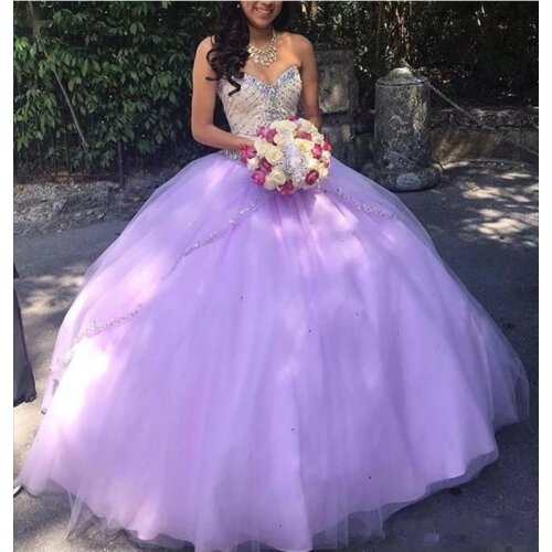 ANGELSBRIDEP Lilac Tulle Ball Gown Quinceanera Dress 2021 Sweetheart Beads Crystals Vestidos De 15 Anos Vestidos De Debutante