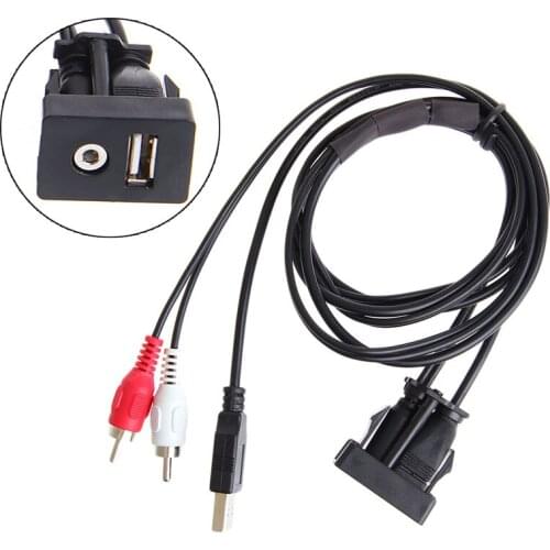 Car Boat Mot 1 Meters Length USB 2 RCA To 3.5mm Female Flush Mount AUX Stereo R9JB