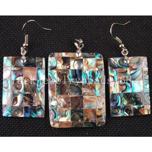Free Shipping Women Fashion New Zealand Abalone Shell Oblong Earring Pendant 1 Jewelry Set C3255