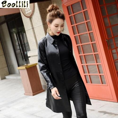 Boollili 100% Sheepskin Leather Coat Real Genuine Leather Jacket Women Long Windbreaker Korean Spring Autumn Veste Femme