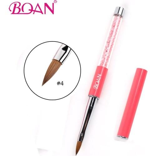 BQAN 1 PC #4 Crystal Nail Art Brush Pure Kolinsky Sable Hair Acrylic Nail Brush Manicure Nail Art Drawing Tool Rhinestones Hadle