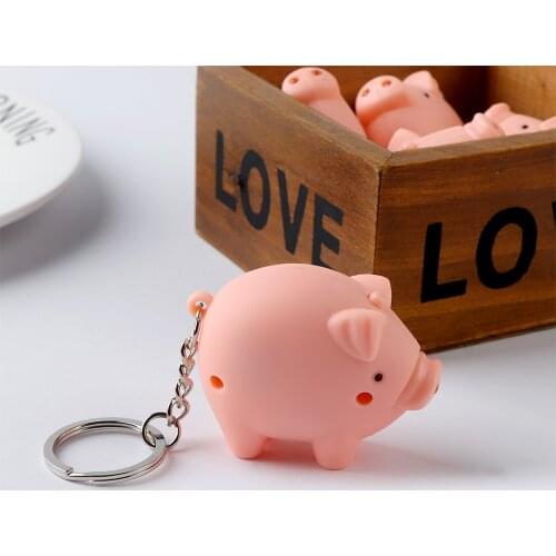 Cute Pig LED Key Chain Mini Flashlight Sound Key Ring Pink Alloy ABS Keychain Child Gift Toys Women Men Jewelry