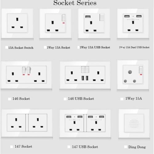 13A British socket with mobile phone charging USB British standard square foot three-hole tempered glass panel