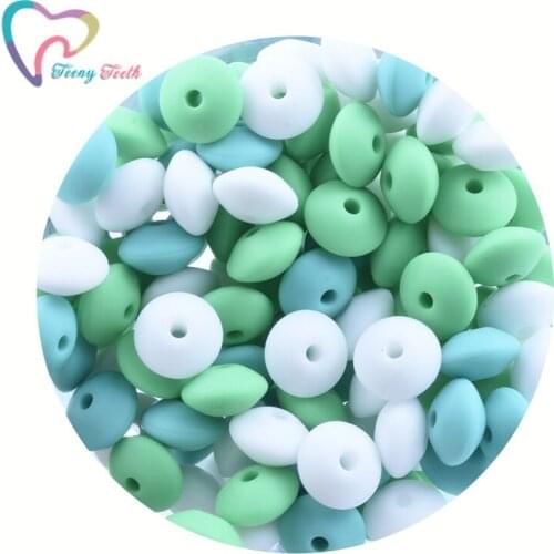 Teeny Teeth 50 PCS Green Shadows Silicone Lentil Beads Baby Chewable Non Toxic BPA Free Abacus Silicone Teething Lentil Beads