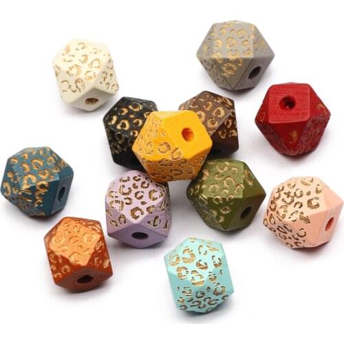 10pcs/lot Dark Color Natural Geometry Wooden Beads Leopard Pattern Spacer Octagon Beads For Jewelry Making Bracelet Diy Supplies
