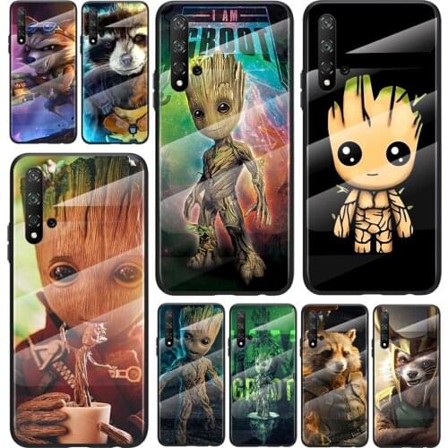 Marvel Raccoon Groot For Honor 30 20 10 9X 8X Pro Plus Lite Tempered Glass Hot New Shell Luxury Cover Phone Case