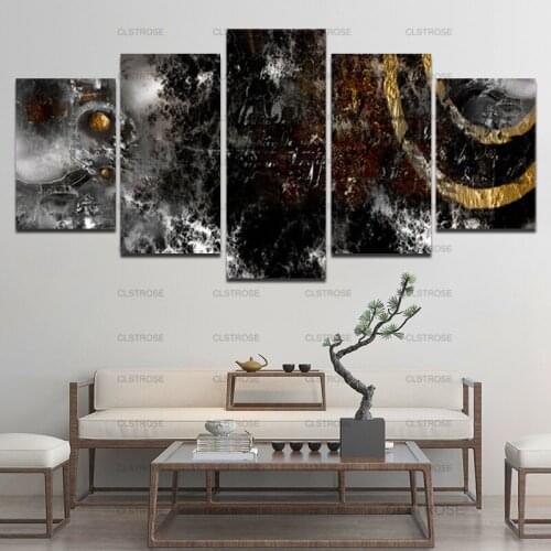 Black and Gold Foil 5 Plates/pcs Decorative Canvas Painting Home Wall Art Supplies Waterproof Ink Canvas Painting Frameless