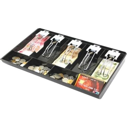 9 Grids Black Plastic Coin Money Storage Box Bill Cash Tray Organizer With 5 Removable Metal Clips X3UE