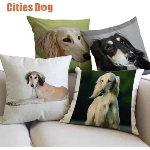 Decorative Cushion Pillows cojines coussin decoracion para el hogar linen animal Saluki dog 45x45cm throw Car Pillow almofada
