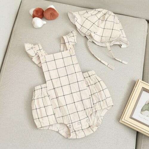 England style baby boys romper summer ruffles lace infant jumpsuit for newborn kids overalls children pajamas onesie+hat 0-24m