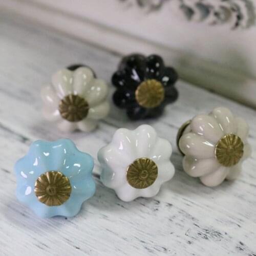 FAST SHIPPING 25MM Antique Style Garden Pumpkin shaped Ceramic Knobs With Antique Brass Base Bronze Cabinets Cupboard Handle