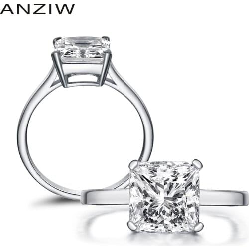 ANZIW Luxury Women Finger Solitaire Ring 3 Carat Princess Cut Sona 925 Sterling Silver Wedding Engagement Lady Band Ring Gift