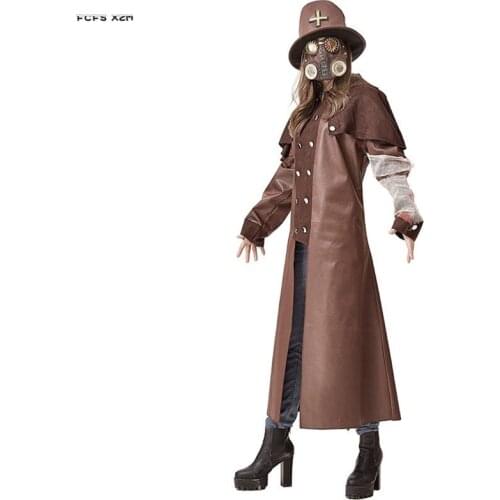 Punk PU Coat Unisex Adult Halloween Plague Doctor Costumes Cursed Priest Reaper of the Dead Cosplay Carnival Purim party dress