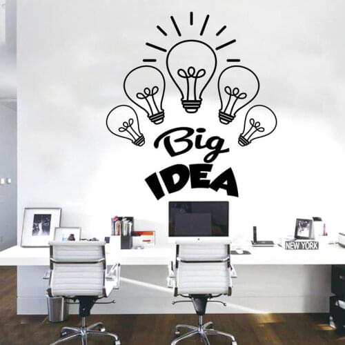 Creative Design Big Idea Business Office Wall Sticker Vinyl Interior Decor Light Bulb Decals Removable Murals Wallpaper A223