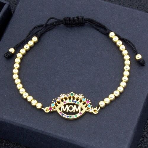 Fashion Rope Adjustable Handmade Evil Eyes Letter Mom Bead Bracelets Bangles Copper CZ Jewelry Colorful Rhinestone For Women