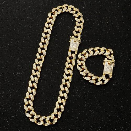 20mm Heavy Strong Iced Out Miami Curb Cuban Link Chain Hip Hop Gold Silver Color Bling Full Rhinestones For Mens Necklace Chains