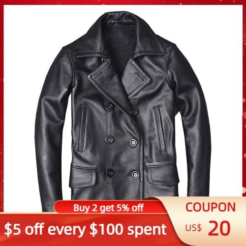 2021 Black Long Casual Style Genuine Leather Jacket Men Plus Size 5XL Double Breasted Real Natural Cowhide Slim Fit Spring Coat