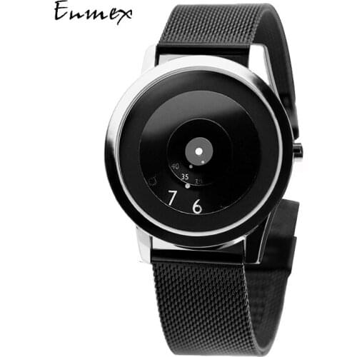 2018 Enmex creative style steel band wristwatch Truth in fiction special design discs hands fashion brief casual quartz watch