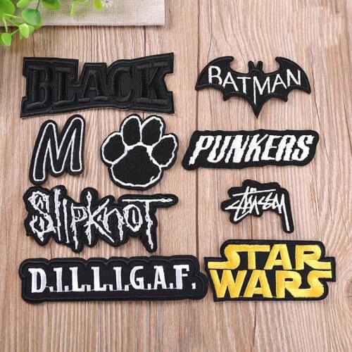 Fashion Patches Set Black Badge Letter Cloth Sticker For Men Hot Heat Transfer Iron\Sew On Clothing Bag