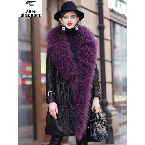 Real Leather Jacket Wool Fur Collar Down Jacket 2020 Winter Jacket Women Genuine Sheepskin Coat Female Long Jackets MY
