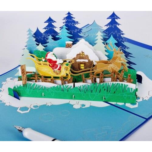 AIT Card Santa Claus and Reindeer on Christamas Eve 3D Foldable Pop-Up Greeting Postcard