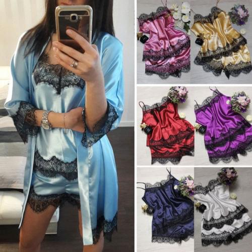 Hirigin Silk 2 Piece Set Women Floral Lace Cami Top With Shorts Set 2019 Casual Sleeveless Vintage Sexy Bow-Knot Two Piece Set